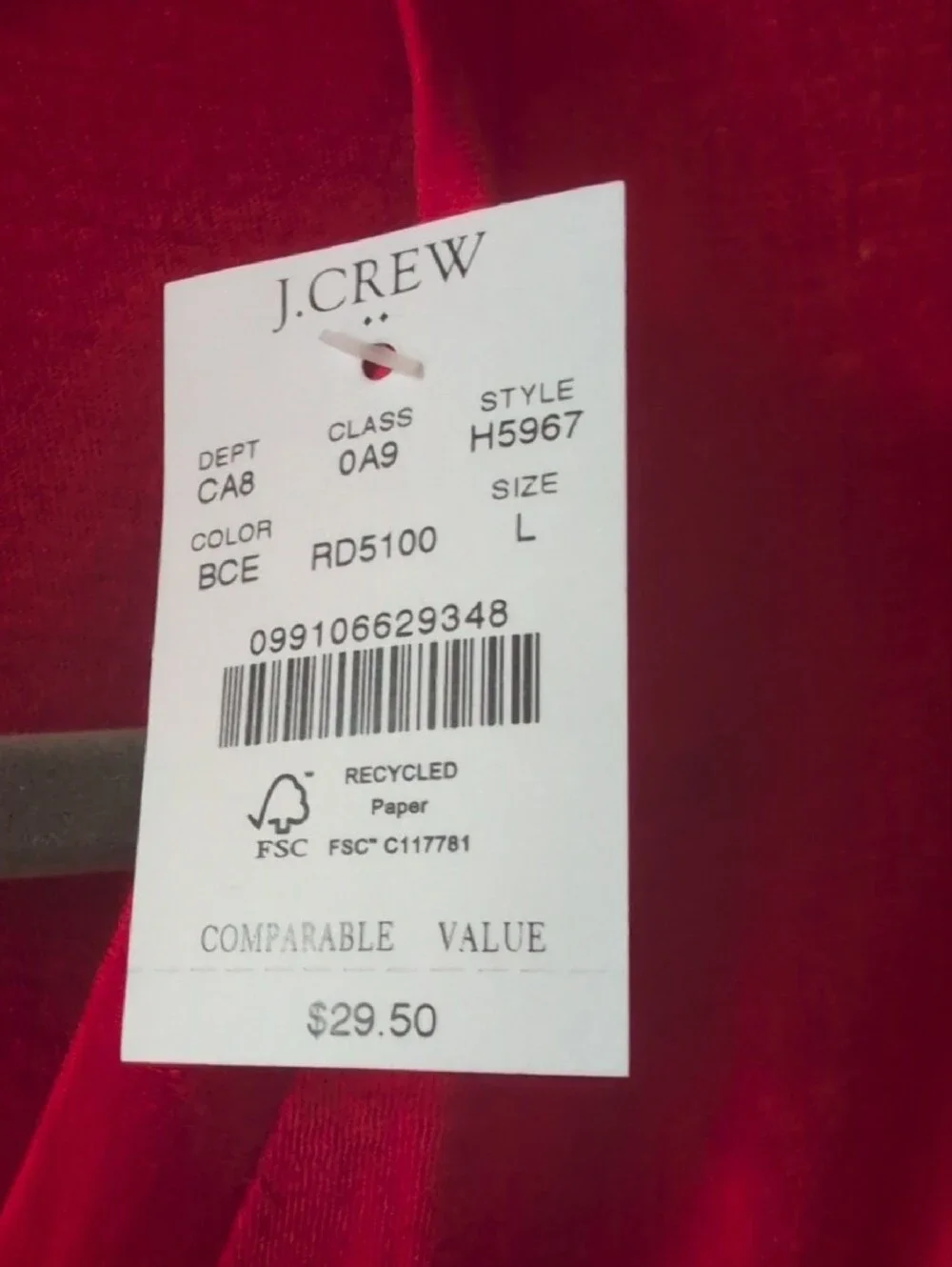 J. Crew Red Slub Cotton V-Neck Tee